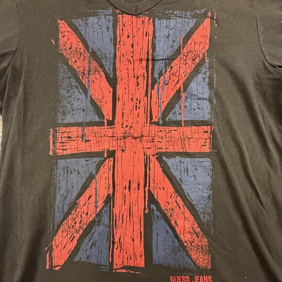 Guess Mens Black Graphic V-Neck T-Shirt XL #1046 - Picture 5 of 7